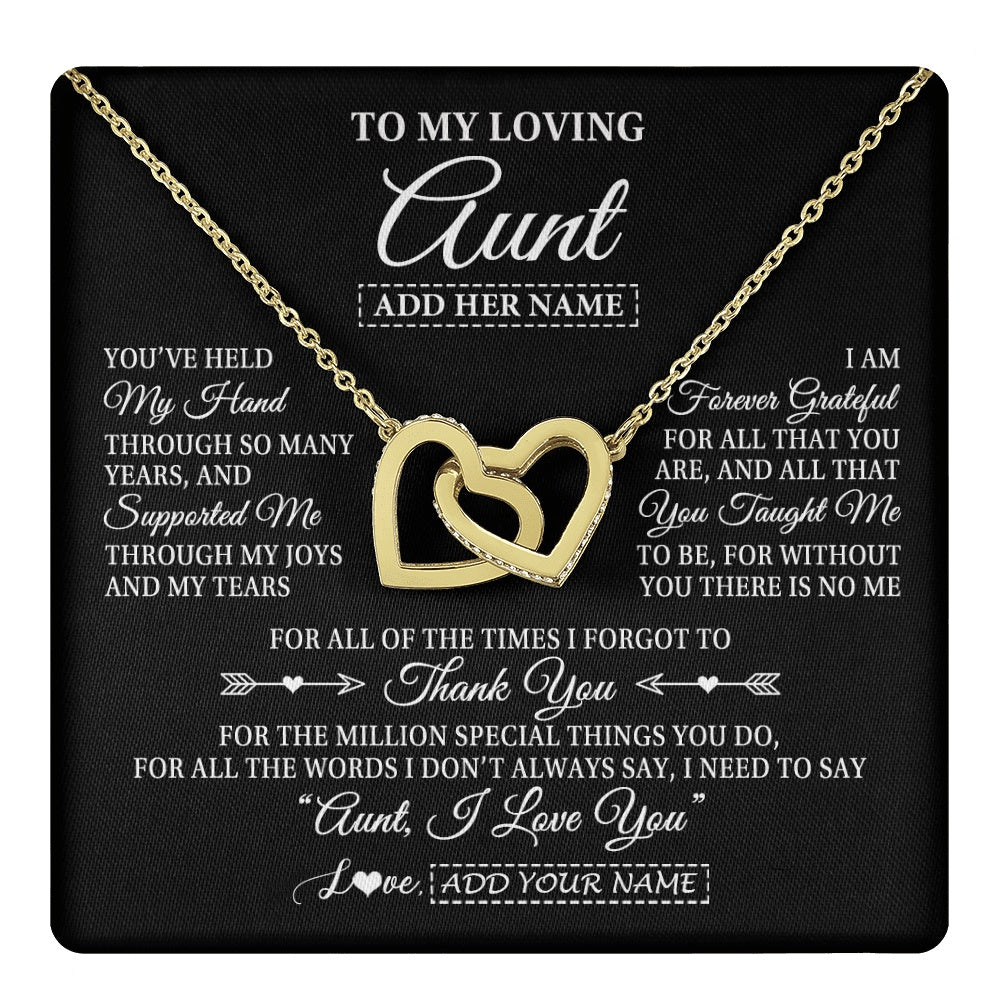 Interlocking Hearts Necklace 18K Yellow Gold Finish | 1 | Personalized To My Loving Aunt Necklace From Niece You've Help My Hand Aunt Gift From Nephew Aunt Birthday Gifts Mothers Day Custom Gift Box Message Card | https://teecentury.