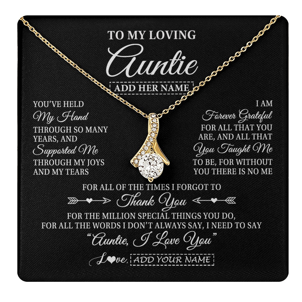 Alluring Beauty Necklace 18K Yellow Gold Finish | 1 | Personalized To My Loving Auntie Necklace From Niece You've Help My Hand Auntie Gift From Nephew Auntie Birthday Gifts Mothers Day Custom Gift Box Message Card | https://teecentury.