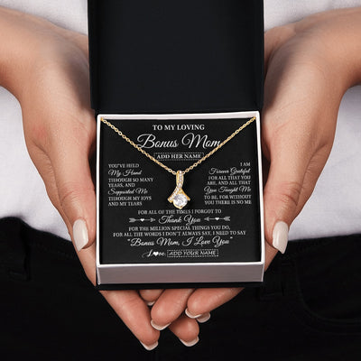 Alluring Beauty Necklace 18K Yellow Gold Finish | 2 | Personalized To My Loving Bonus Mom Necklace From Stepdaughter You've Help My Hand Stepmom Gift Step Mom Birthday Gifts Mothers Day Gift Box Message Card | https://teecentury.