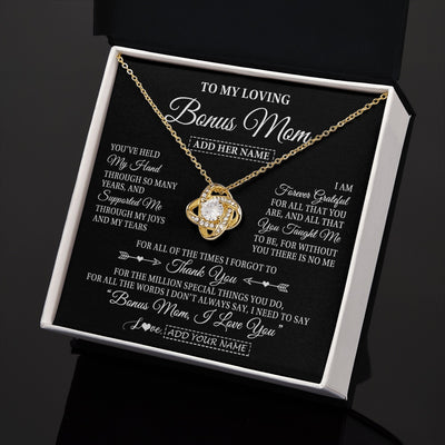 Love Knot Necklace 18K Yellow Gold Finish | 2 | Personalized To My Loving Bonus Mom Necklace From Stepdaughter You've Help My Hand Stepmom Gift Step Mom Birthday Gifts Mothers Day Gift Box Message Card | https://teecentury.