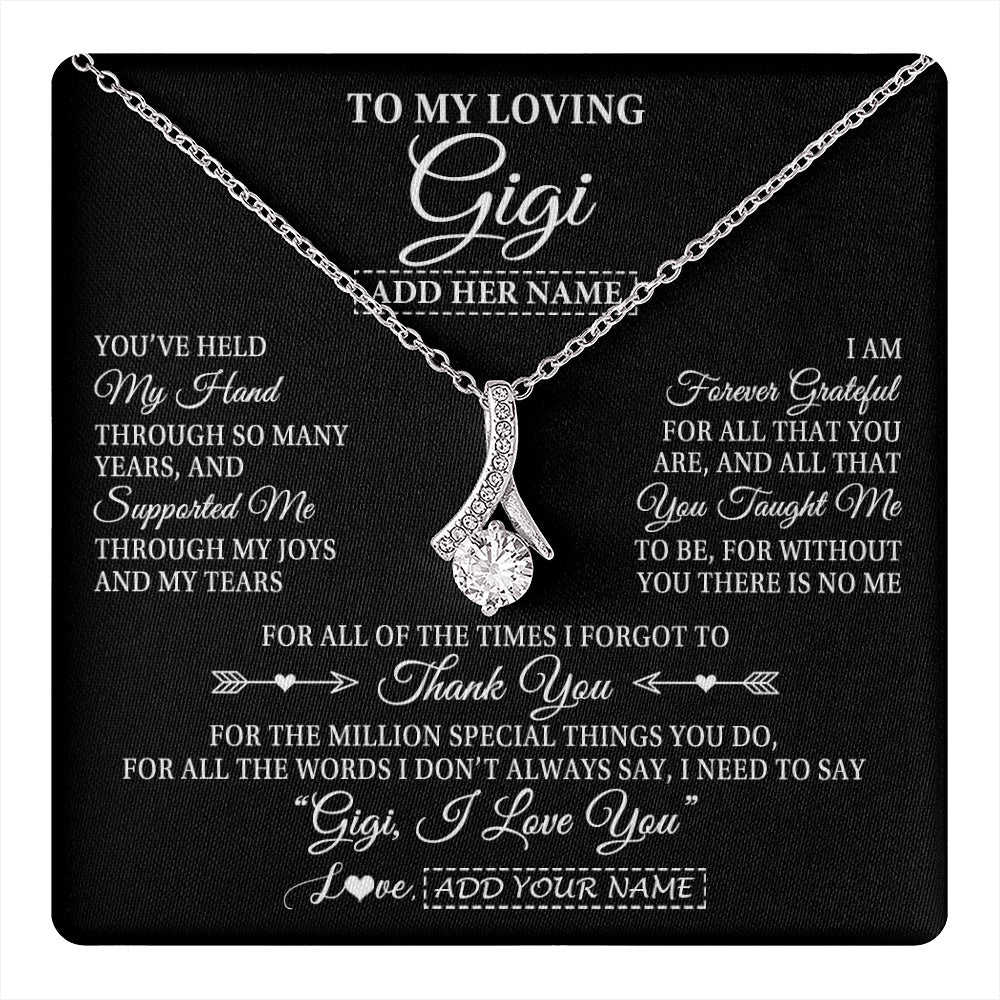 Alluring Beauty Necklace 14K White Gold Finish | 1 | Personalized To My Loving Gigi Necklace From Granddaughter You've Help My Hand Gigi Gift From Grandson Gigi Birthday Gifts Mothers Day Gift Box Message Card | https://teecentury.