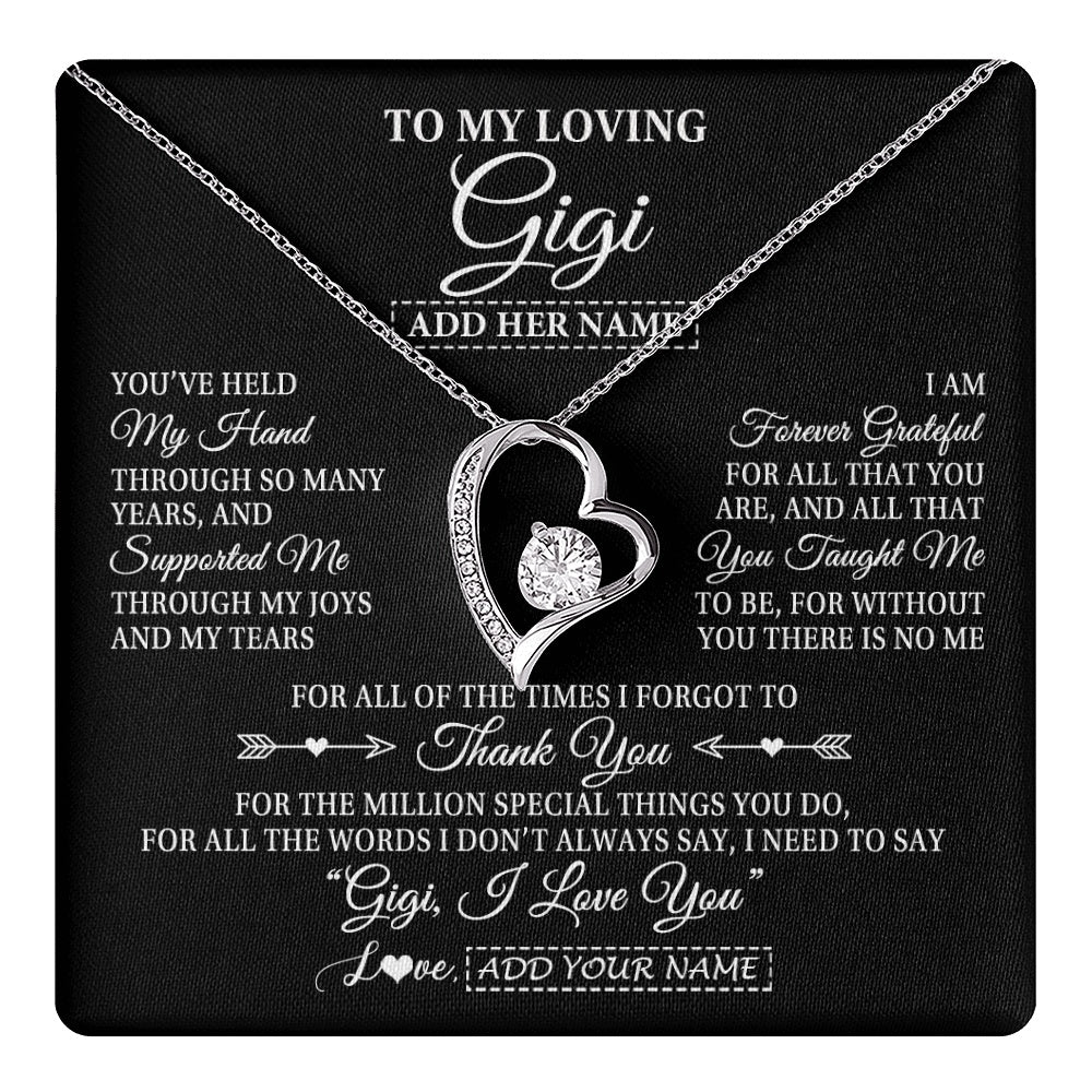 Forever Love Necklace 14K White Gold Finish | 1 | Personalized To My Loving Gigi Necklace From Granddaughter You've Help My Hand Gigi Gift From Grandson Gigi Birthday Gifts Mothers Day Gift Box Message Card | https://teecentury.