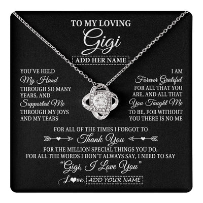 Love Knot Necklace 14K White Gold Finish | 1 | Personalized To My Loving Gigi Necklace From Granddaughter You've Help My Hand Gigi Gift From Grandson Gigi Birthday Gifts Mothers Day Gift Box Message Card | https://teecentury.