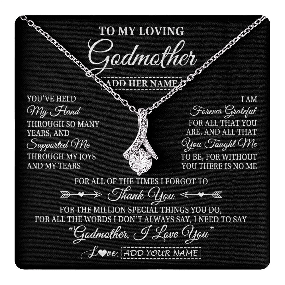 Alluring Beauty Necklace 14K White Gold Finish | 1 | Personalized To My Loving Godmother Necklace From Niece You've Help My Hand Aunt Gift From Godchild Godmother Birthday Gifts Mothers Day Gift Box Message Card | https://teecentury.