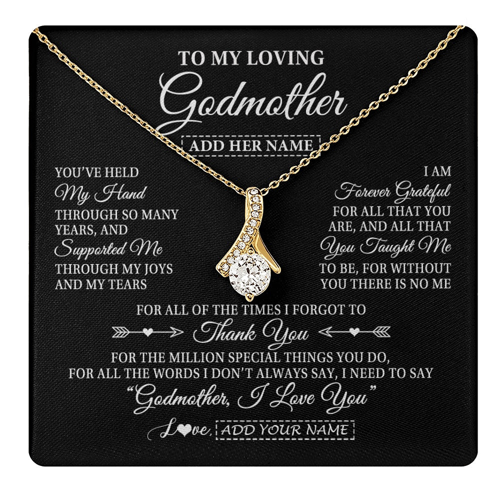 Alluring Beauty Necklace 18K Yellow Gold Finish | 1 | Personalized To My Loving Godmother Necklace From Niece You've Help My Hand Aunt Gift From Godchild Godmother Birthday Gifts Mothers Day Gift Box Message Card | https://teecentury.