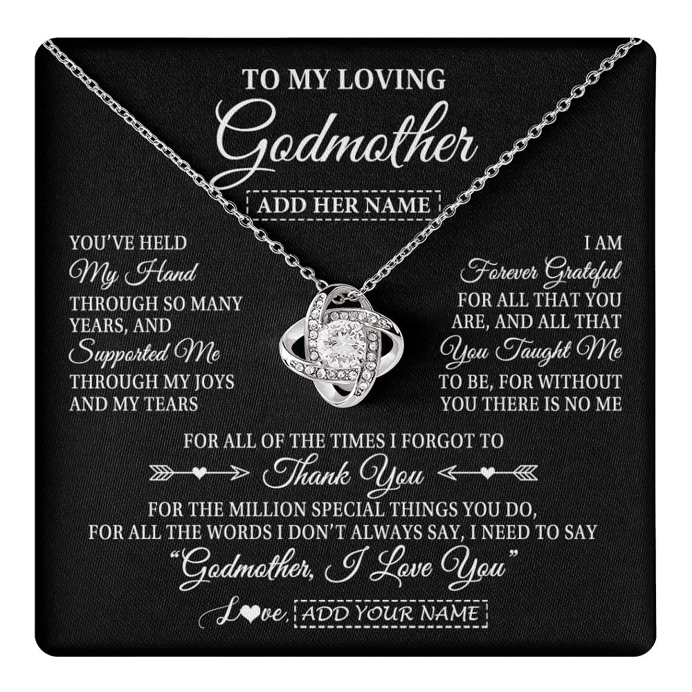 Love Knot Necklace 14K White Gold Finish | 1 | Personalized To My Loving Godmother Necklace From Niece You've Help My Hand Aunt Gift From Godchild Godmother Birthday Gifts Mothers Day Gift Box Message Card | https://teecentury.