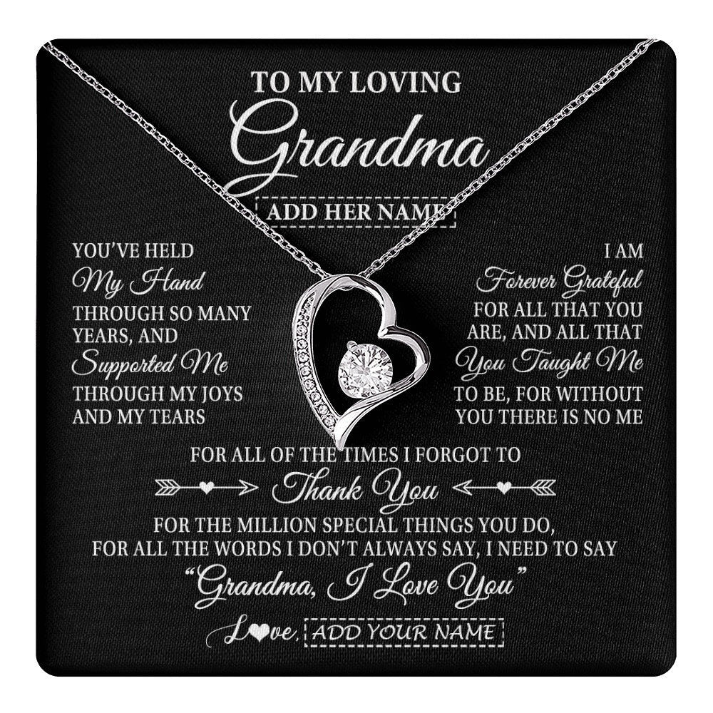 Forever Love Necklace 14K White Gold Finish | 1 | Personalized To My Loving Grandma Necklace From Granddaughter You've Help My Hand Grandma Gift From Grandson Grandma Birthday Mothers Day Gift Box Message Card | https://teecentury.