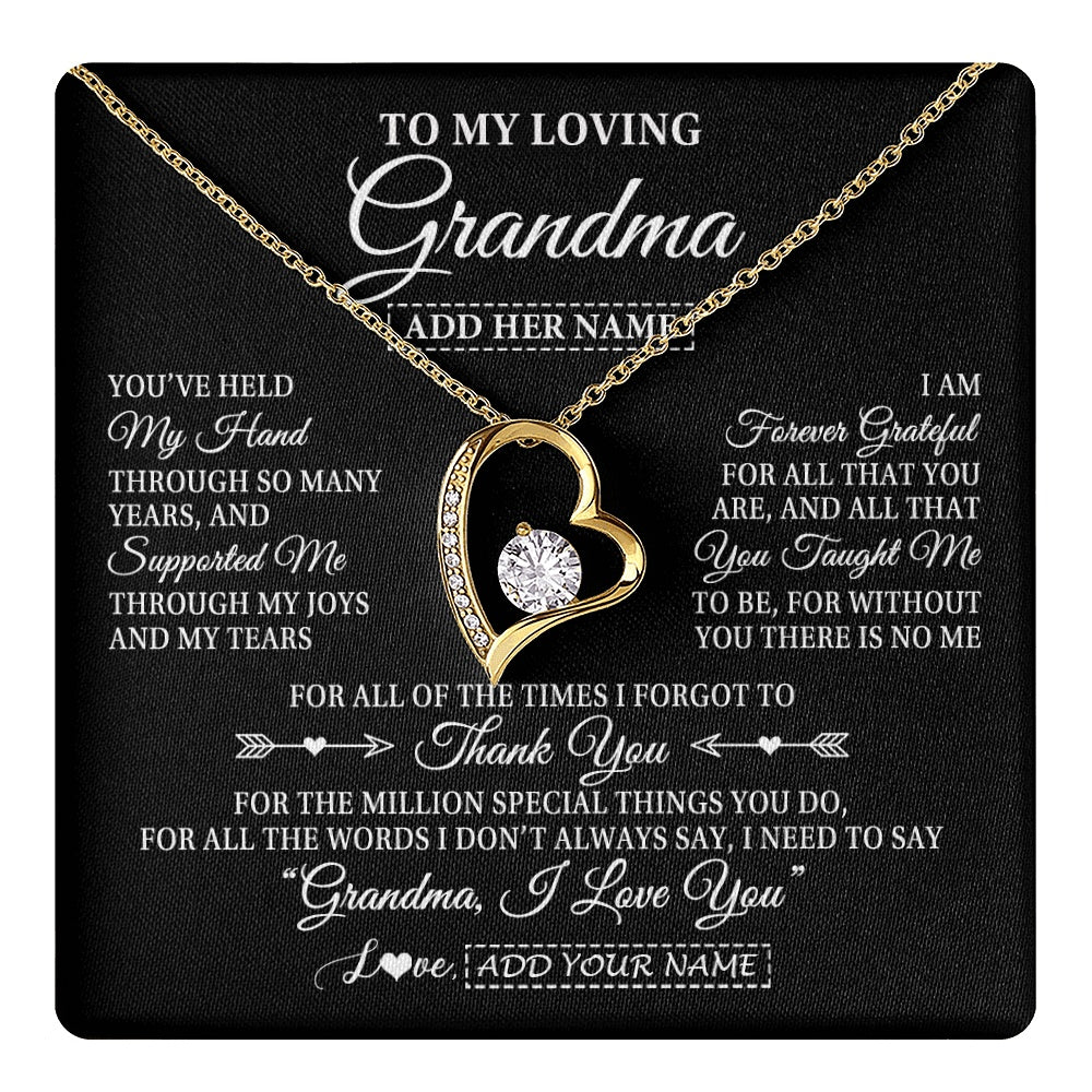Forever Love Necklace 18K Yellow Gold Finish | 1 | Personalized To My Loving Grandma Necklace From Granddaughter You've Help My Hand Grandma Gift From Grandson Grandma Birthday Mothers Day Gift Box Message Card | https://teecentury.