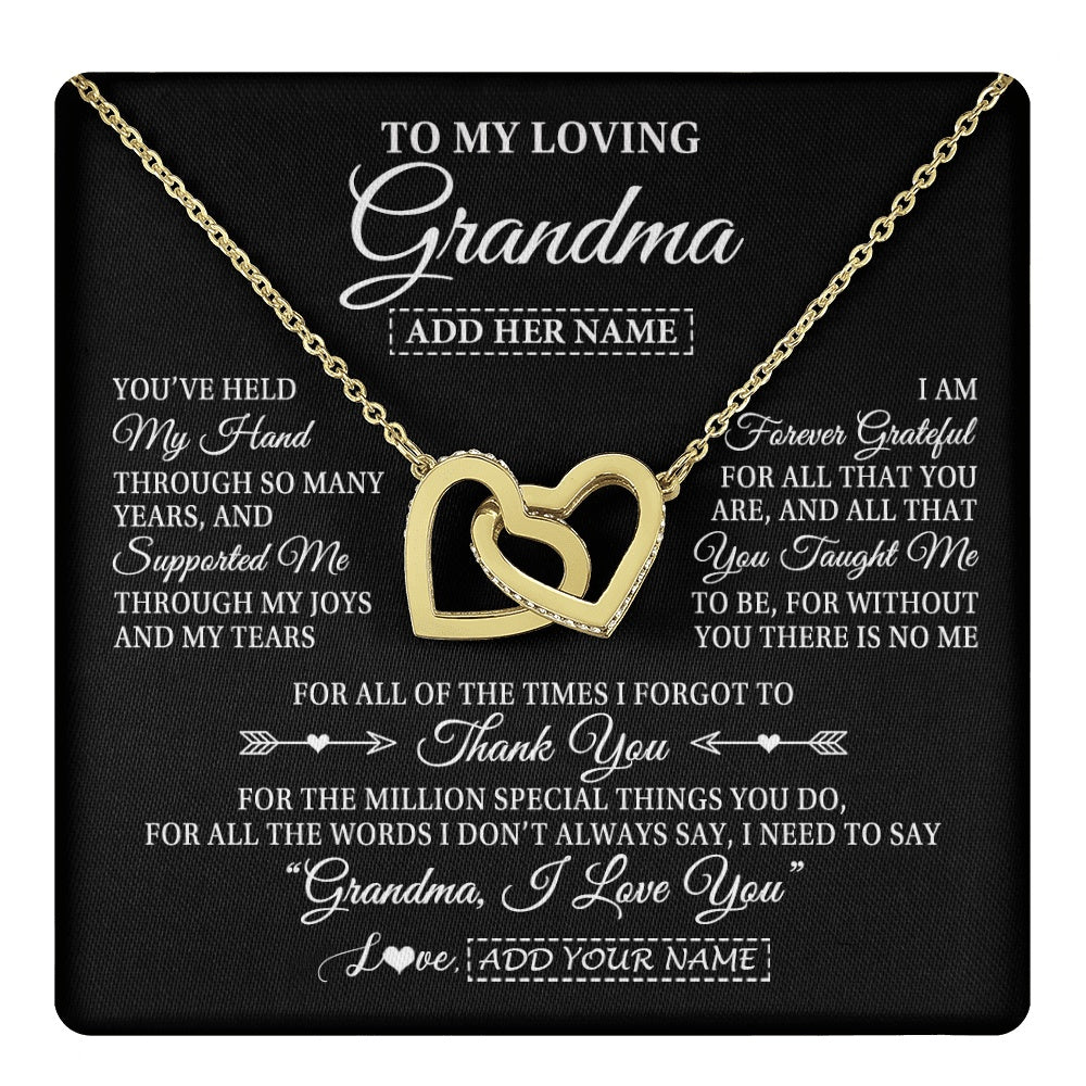 Interlocking Hearts Necklace 18K Yellow Gold Finish | 1 | Personalized To My Loving Grandma Necklace From Granddaughter You've Help My Hand Grandma Gift From Grandson Grandma Birthday Mothers Day Gift Box Message Card | https://teecentury.