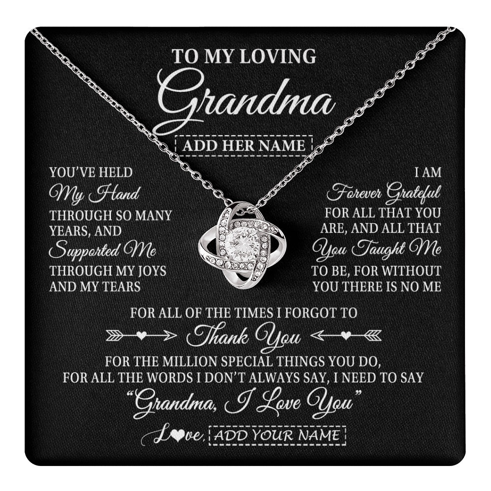 Love Knot Necklace 14K White Gold Finish | 1 | Personalized To My Loving Grandma Necklace From Granddaughter You've Help My Hand Grandma Gift From Grandson Grandma Birthday Mothers Day Gift Box Message Card | https://teecentury.