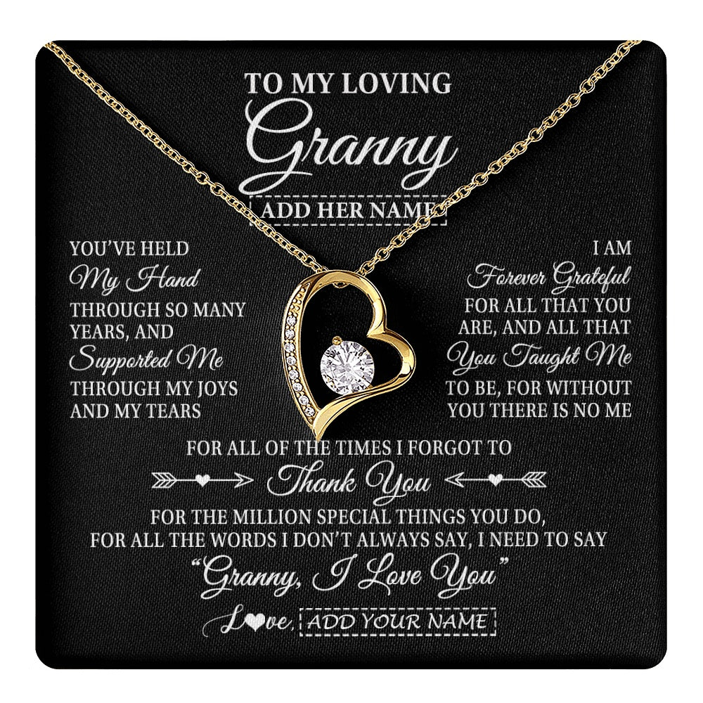 Forever Love Necklace 18K Yellow Gold Finish | 1 | Personalized To My Loving Granny Necklace From Granddaughter You've Help My Hand Granny Gift From Grandson Granny Birthday Mothers Day Gift Box Message Card | https://teecentury.