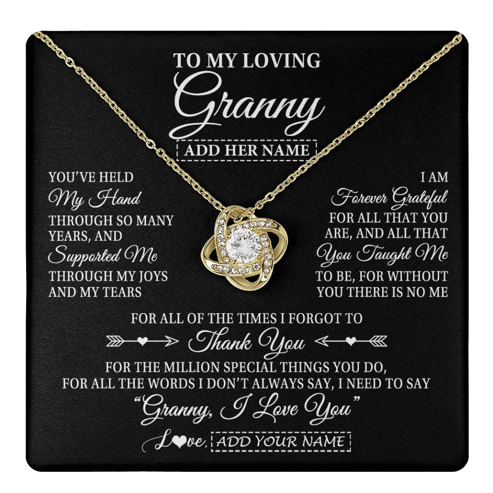 Love Knot Necklace 18K Yellow Gold Finish | 1 | Personalized To My Loving Granny Necklace From Granddaughter You've Help My Hand Granny Gift From Grandson Granny Birthday Mothers Day Gift Box Message Card | https://teecentury.