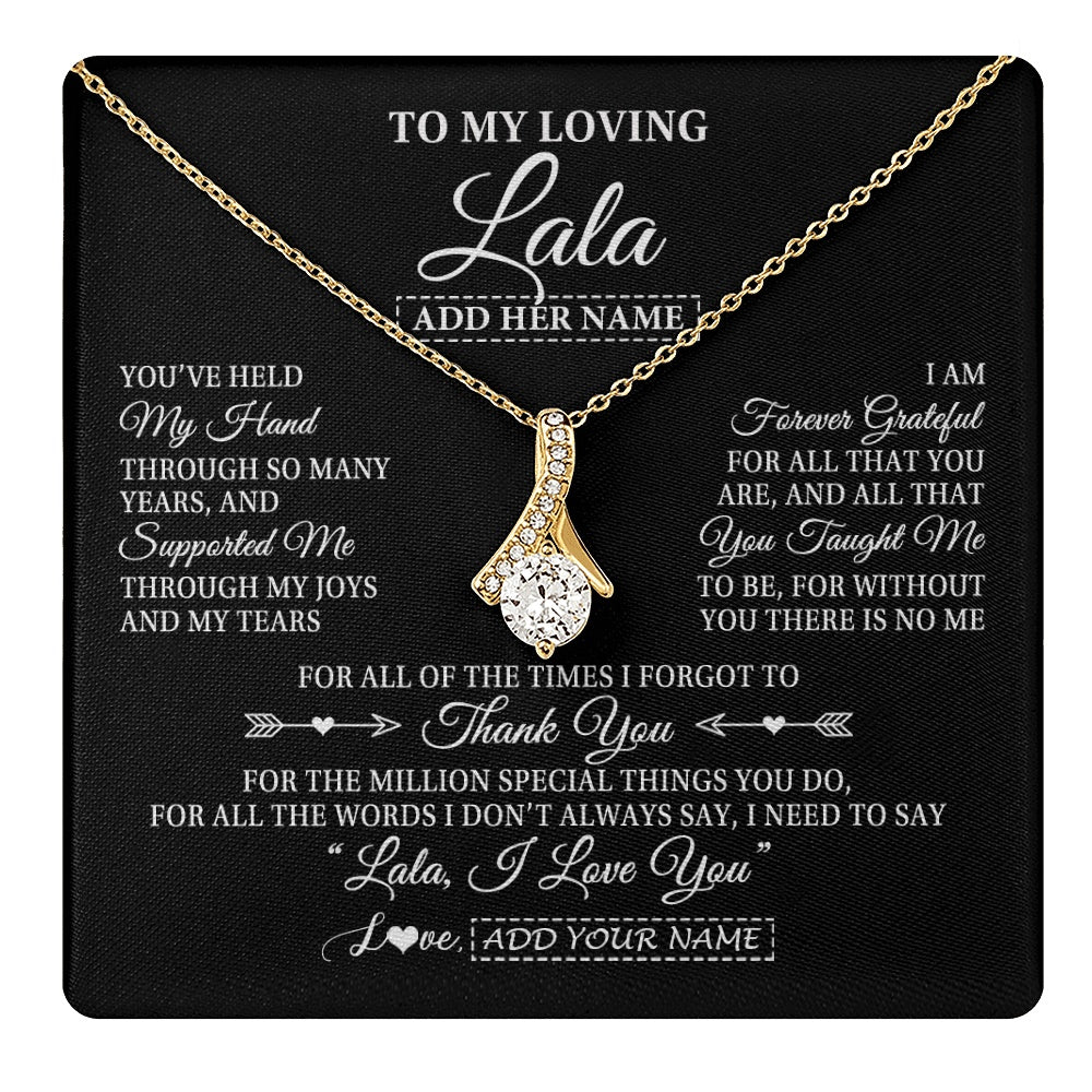 Alluring Beauty Necklace 18K Yellow Gold Finish | 1 | Personalized To My Loving Lala Necklace From Granddaughter You've Help My Hand Lala Gift From Grandson Lala Birthday Mothers Day Custom Gift Box Message Card | https://teecentury.