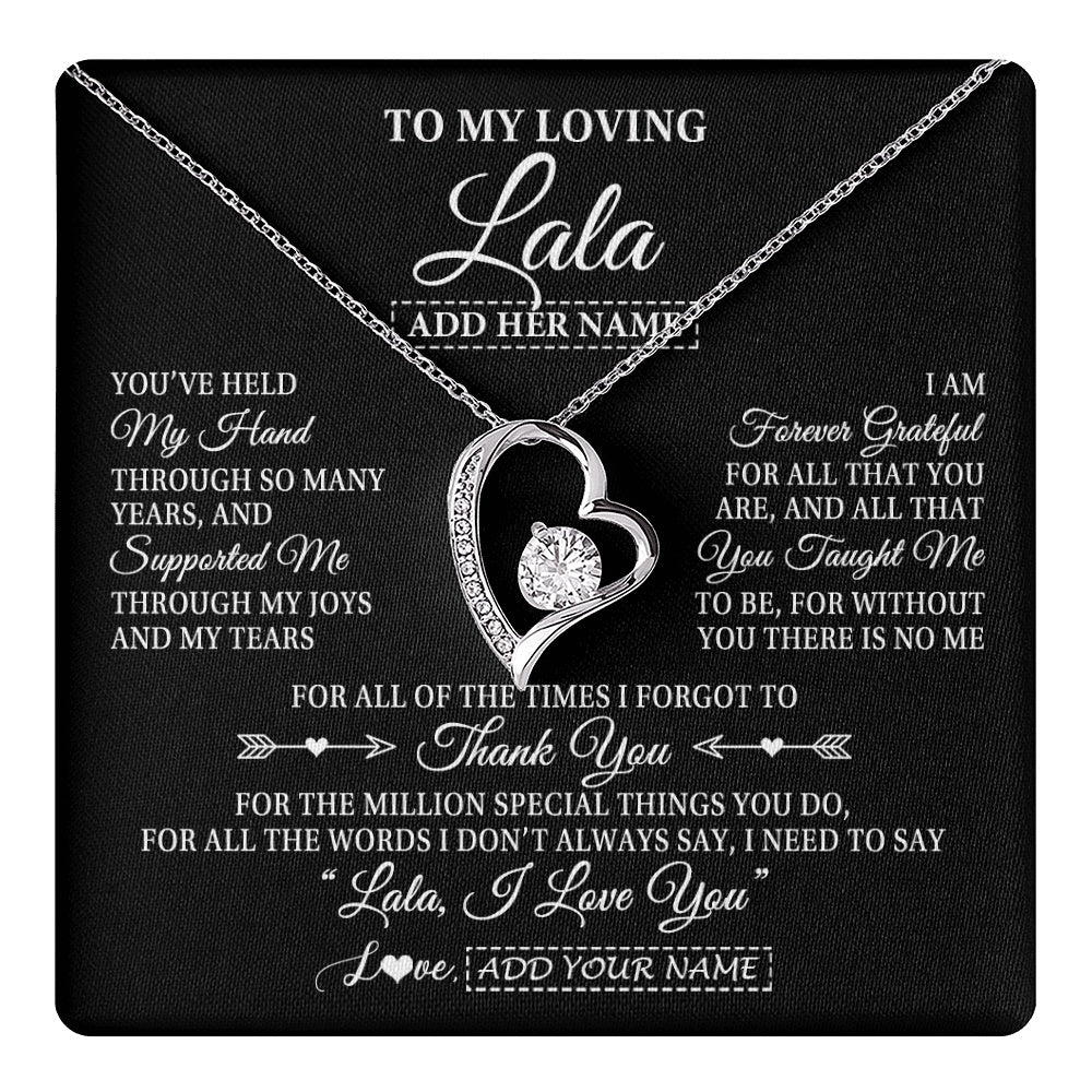 Forever Love Necklace 14K White Gold Finish | 1 | Personalized To My Loving Lala Necklace From Granddaughter You've Help My Hand Lala Gift From Grandson Lala Birthday Mothers Day Custom Gift Box Message Card | https://teecentury.