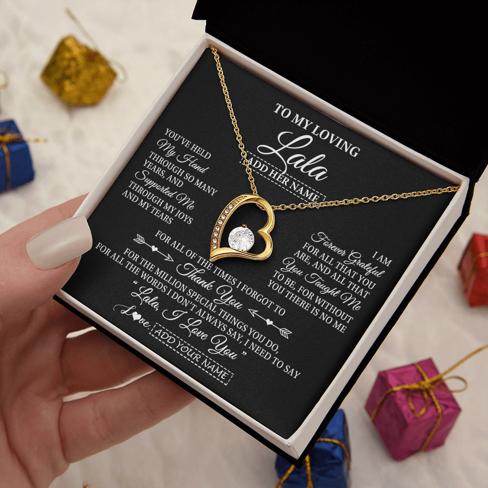 Forever Love Necklace 18K Yellow Gold Finish | 2 | Personalized To My Loving Lala Necklace From Granddaughter You've Help My Hand Lala Gift From Grandson Lala Birthday Mothers Day Custom Gift Box Message Card | https://teecentury.