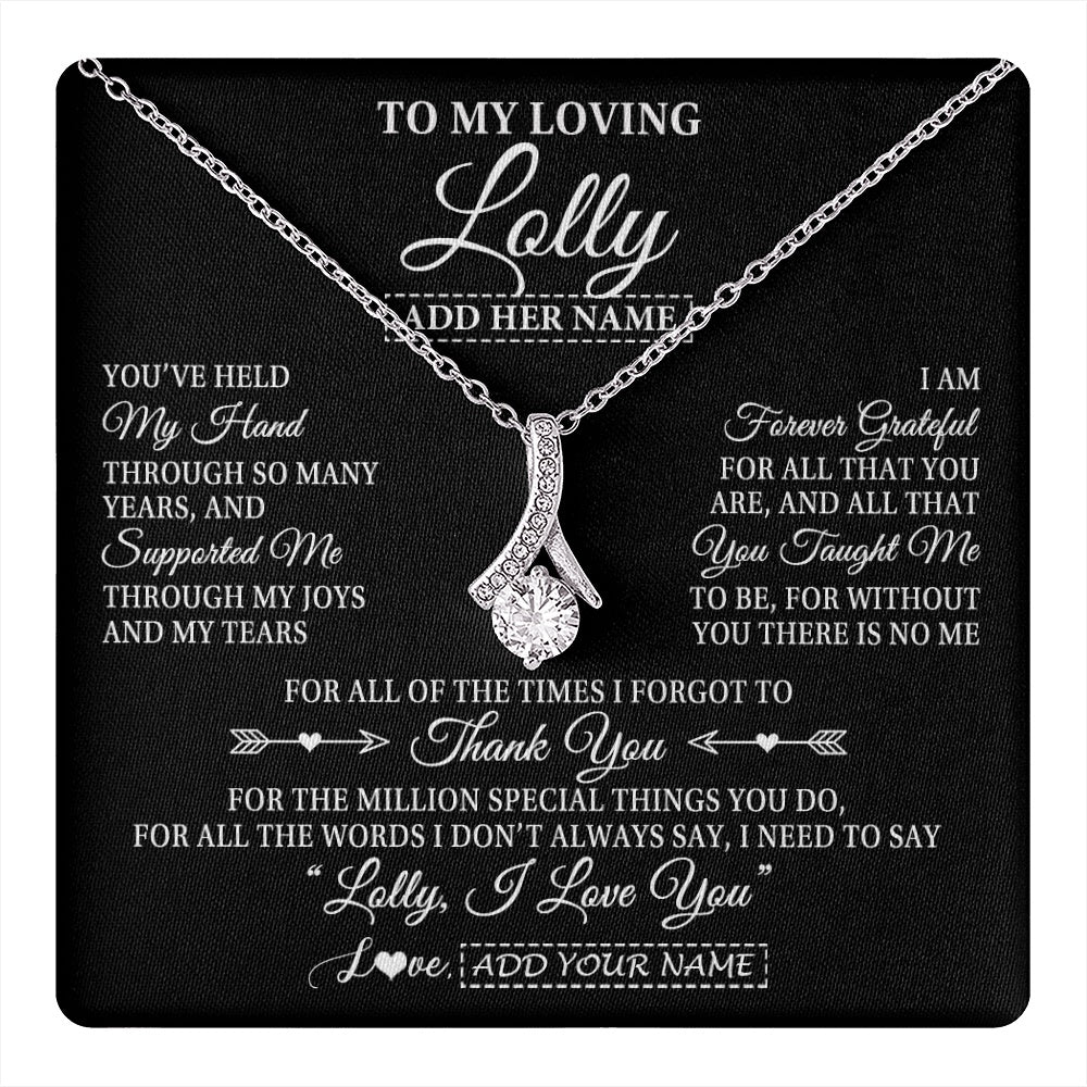 Alluring Beauty Necklace 14K White Gold Finish | 1 | Personalized To My Loving Lolly Necklace From Granddaughter You've Help My Hand Lolly Gift From Grandson Lolly Birthday Mothers Day Gift Box Message Card | https://teecentury.