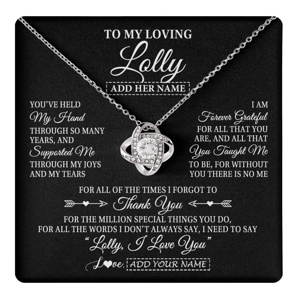 Love Knot Necklace 14K White Gold Finish | 1 | Personalized To My Loving Lolly Necklace From Granddaughter You've Help My Hand Lolly Gift From Grandson Lolly Birthday Mothers Day Gift Box Message Card | https://teecentury.