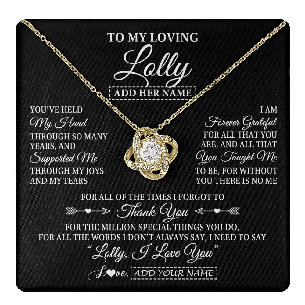 Love Knot Necklace 18K Yellow Gold Finish | 1 | Personalized To My Loving Lolly Necklace From Granddaughter You've Help My Hand Lolly Gift From Grandson Lolly Birthday Mothers Day Gift Box Message Card | https://teecentury.