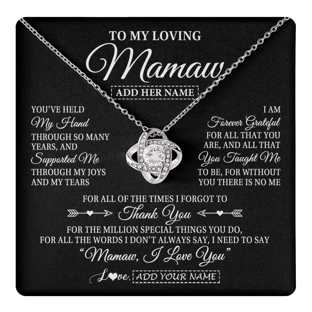 Love Knot Necklace 14K White Gold Finish | 1 | Personalized To My Loving Mamaw Necklace From Granddaughter You've Help My Hand Mamaw Gift From Grandson Mamaw Birthday Mothers Day Gift Box Message Card | https://teecentury.