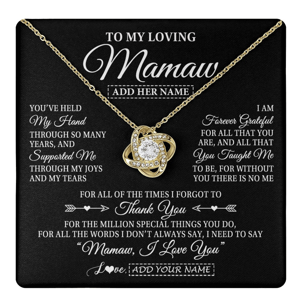 Love Knot Necklace 18K Yellow Gold Finish | 1 | Personalized To My Loving Mamaw Necklace From Granddaughter You've Help My Hand Mamaw Gift From Grandson Mamaw Birthday Mothers Day Gift Box Message Card | https://teecentury.