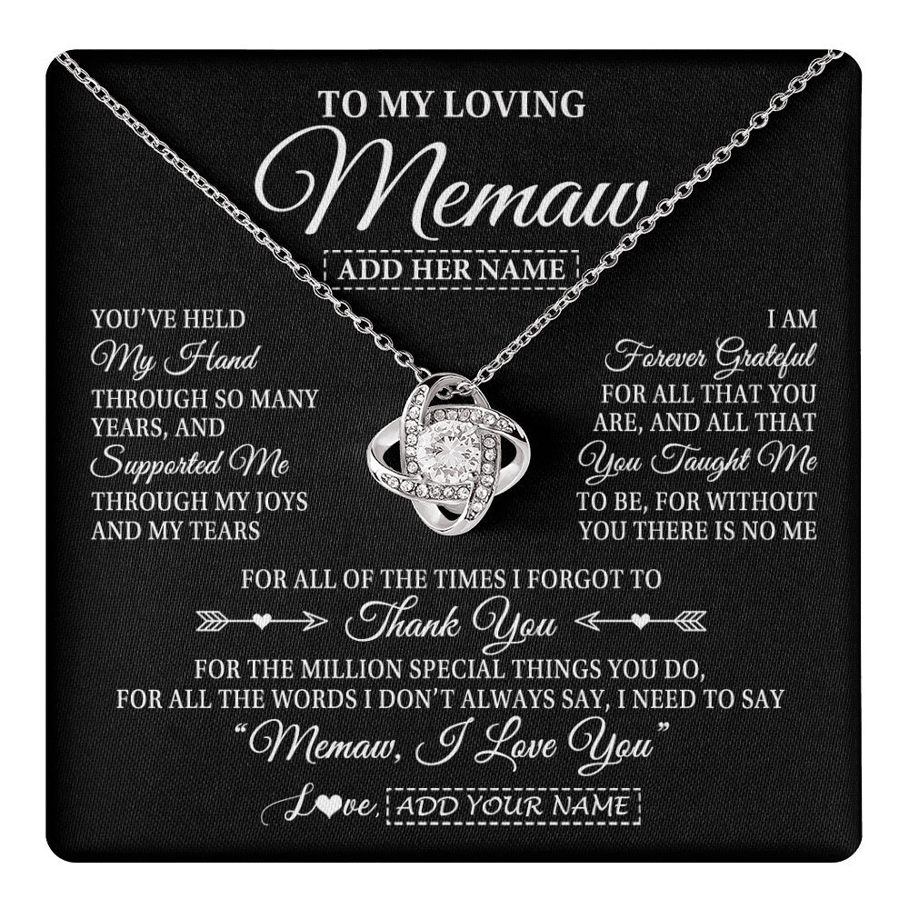 Love Knot Necklace 14K White Gold Finish | 1 | Personalized To My Loving Memaw Necklace From Granddaughter You've Help My Hand Memaw Gift From Grandson Memaw Birthday Mothers Day Gift Box Message Card | https://teecentury.