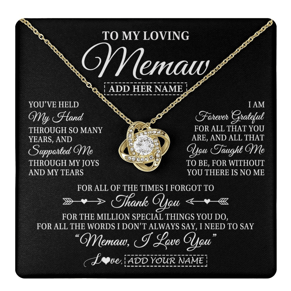 Love Knot Necklace 18K Yellow Gold Finish | 1 | Personalized To My Loving Memaw Necklace From Granddaughter You've Help My Hand Memaw Gift From Grandson Memaw Birthday Mothers Day Gift Box Message Card | https://teecentury.
