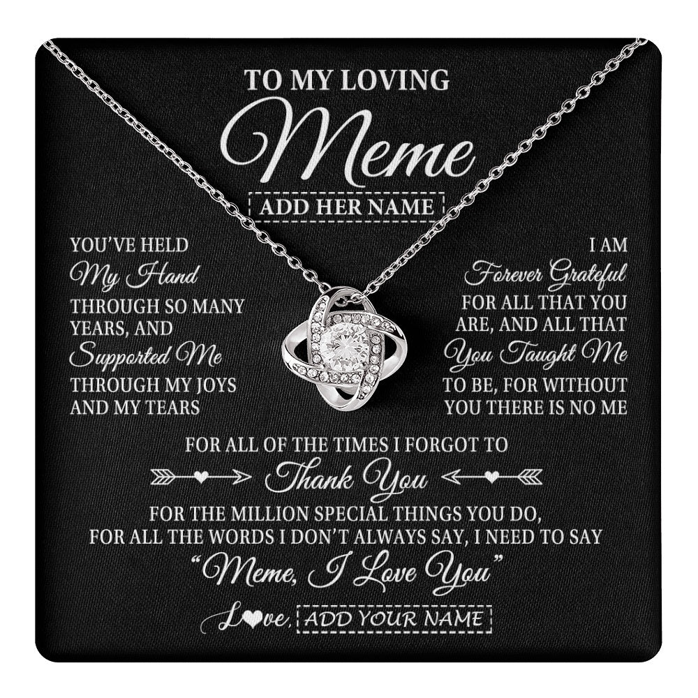 Love Knot Necklace 14K White Gold Finish | 1 | Personalized To My Loving Meme Necklace From Granddaughter You've Help My Hand Meme Gift From Grandson Meme Birthday Mothers Day Custom Gift Box Message Card | https://teecentury.