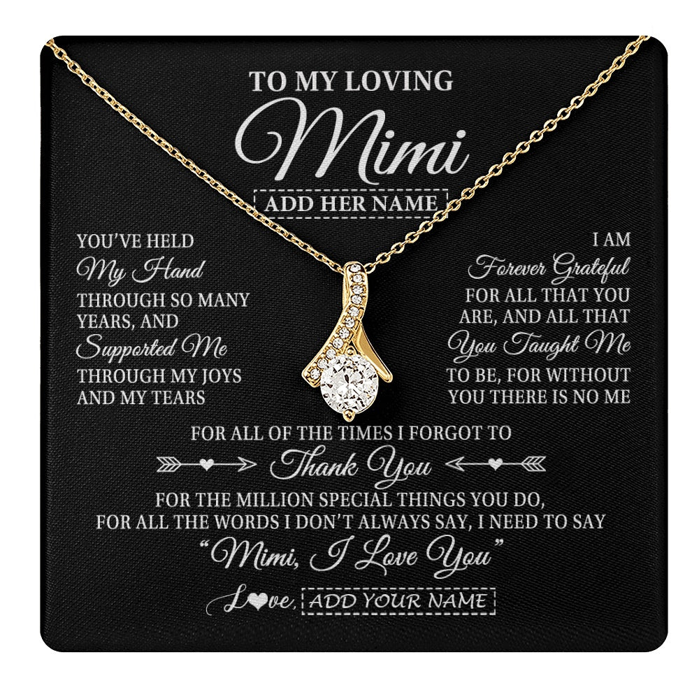 Alluring Beauty Necklace 18K Yellow Gold Finish | 1 | Personalized To My Loving Mimi Necklace From Granddaughter You've Help My Hand Mimi Gift From Grandson Mimi Birthday Mothers Day Custom Gift Box Message Card | https://teecentury.