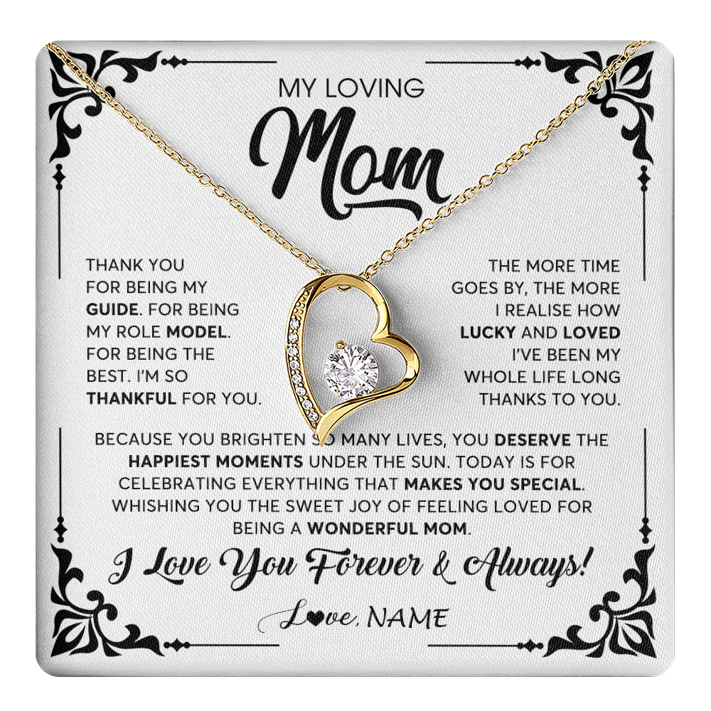 Forever Love Necklace 18K Yellow Gold Finish | 1 | Personalized To My Loving Mom Necklace From Daughter Thank You For Being My Guide Mom Mothers Day Birthday Christmas Jewelry Customized Gift Box Message Card | teecentury