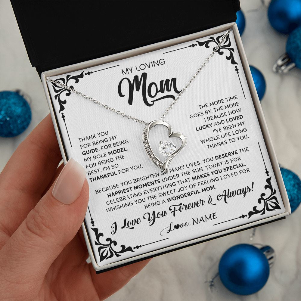 Forever Love Necklace | Personalized To My Loving Mom Necklace From Daughter Thank You For Being My Guide Mom Mothers Day Birthday Christmas Jewelry Customized Gift Box Message Card | teecentury