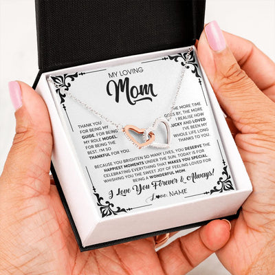Interlocking Hearts Necklace | Personalized To My Loving Mom Necklace From Daughter Thank You For Being My Guide Mom Mothers Day Birthday Christmas Jewelry Customized Gift Box Message Card | teecentury