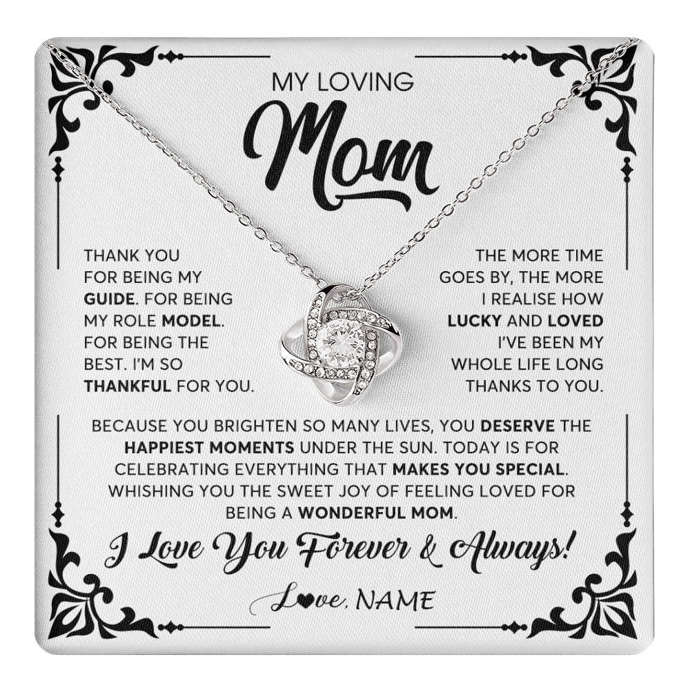 Love Knot Necklace 14K White Gold Finish | 1 | Personalized To My Loving Mom Necklace From Daughter Thank You For Being My Guide Mom Mothers Day Birthday Christmas Jewelry Customized Gift Box Message Card | teecentury