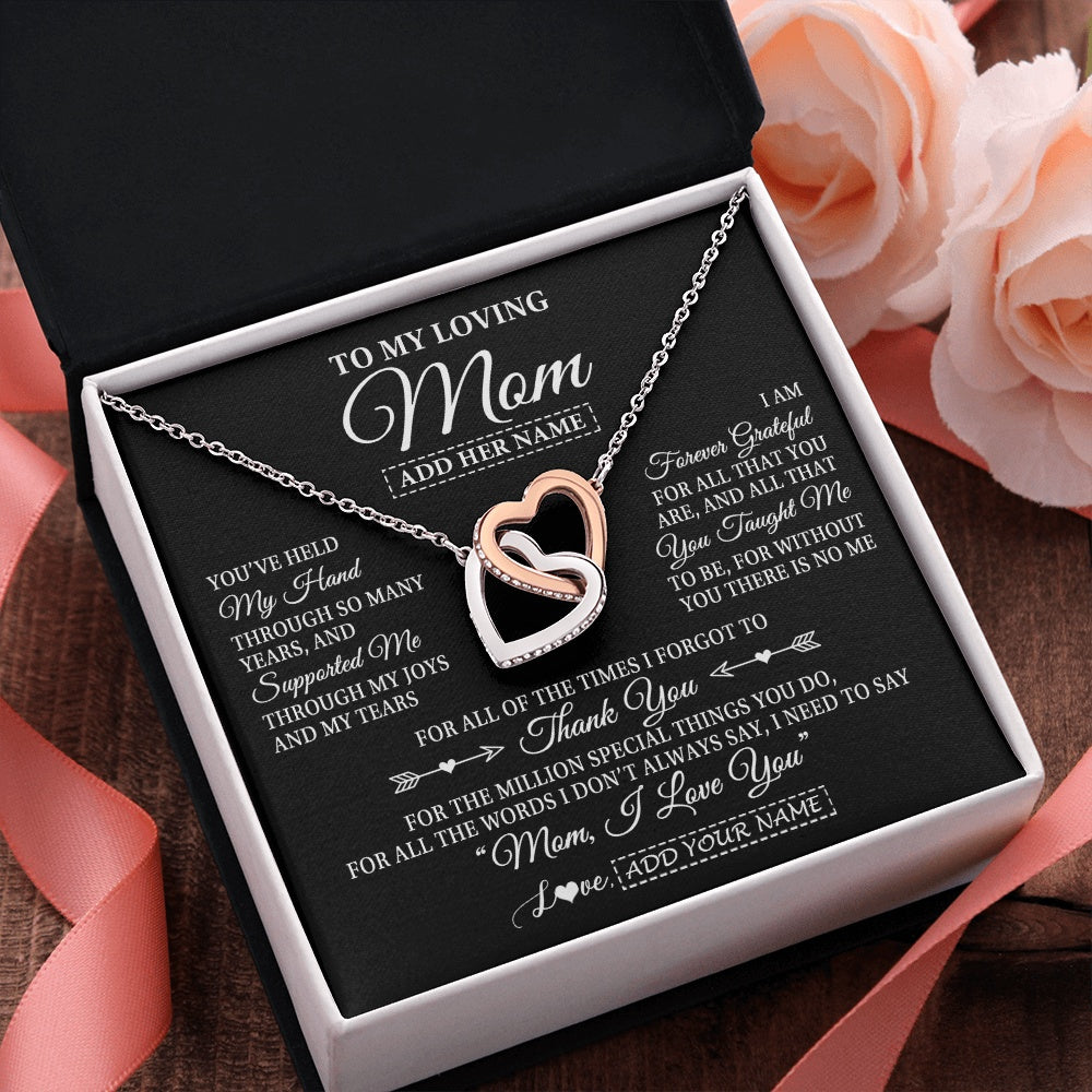 Interlocking Hearts Necklace Stainless Steel & Rose Gold Finish | 2 | Personalized To My Loving Mom Necklace From Son You've Help My Hand Mom Gift From Daughter Mom Birthday Gifts Mothers Day Custom Gift Box Message Card | https://teecentury.