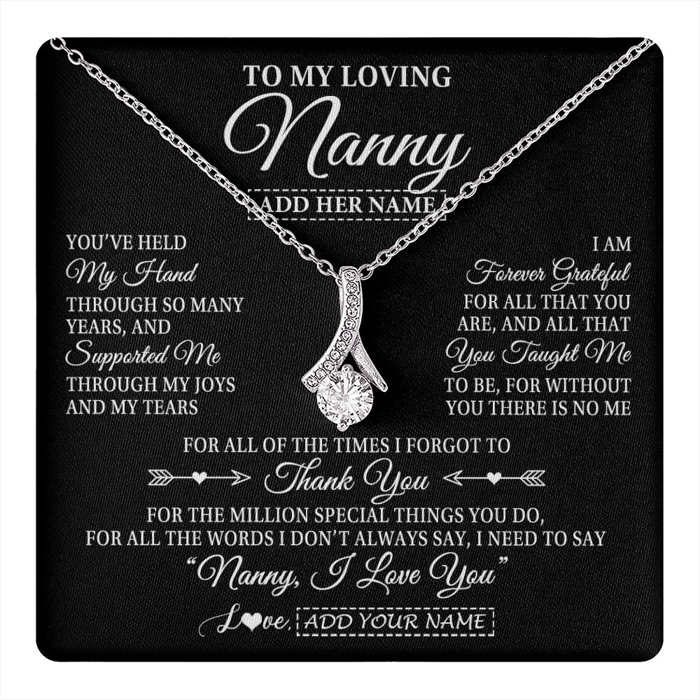 Alluring Beauty Necklace 14K White Gold Finish | 1 | Personalized To My Loving Nanny Necklace From Granddaughter You've Help My Hand Nanny Gift From Grandson Nanny Birthday Mothers Day Gift Box Message Card | https://teecentury.