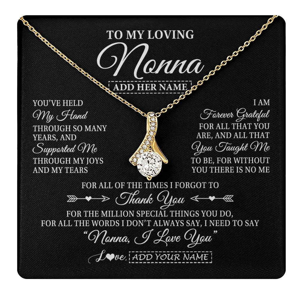 Alluring Beauty Necklace 18K Yellow Gold Finish | 1 | Personalized To My Loving Nonna Necklace From Granddaughter You've Help My Hand Nonna Gift From Grandson Nonna Birthday Mothers Day Gift Box Message Card | https://teecentury.