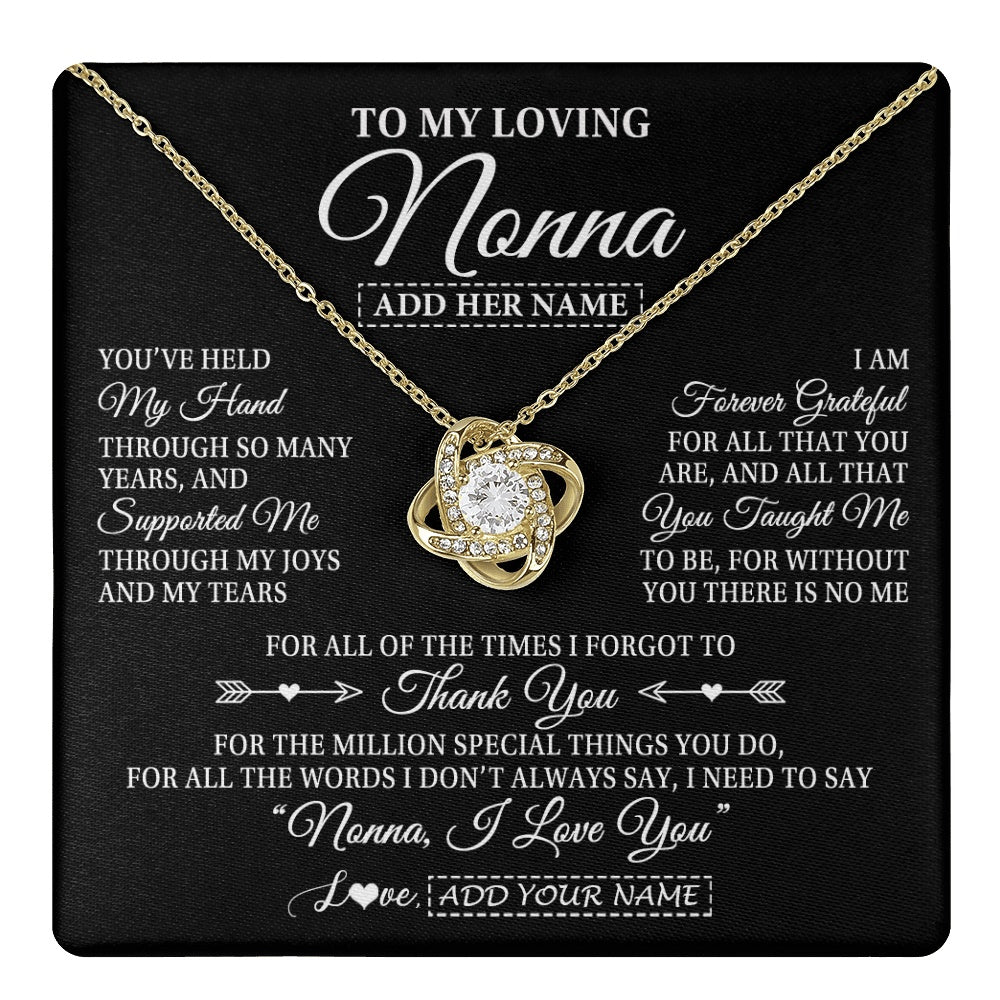 Love Knot Necklace 18K Yellow Gold Finish | 1 | Personalized To My Loving Nonna Necklace From Granddaughter You've Help My Hand Nonna Gift From Grandson Nonna Birthday Mothers Day Gift Box Message Card | https://teecentury.