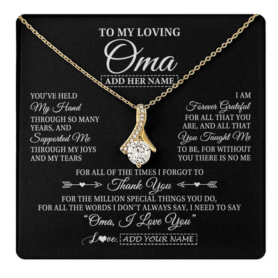 Alluring Beauty Necklace 18K Yellow Gold Finish | 1 | Personalized To My Loving Oma Necklace From Granddaughter You've Help My Hand Oma Gift From Grandson Oma Birthday Gifts Mothers Day Gift Box Message Card | https://teecentury.
