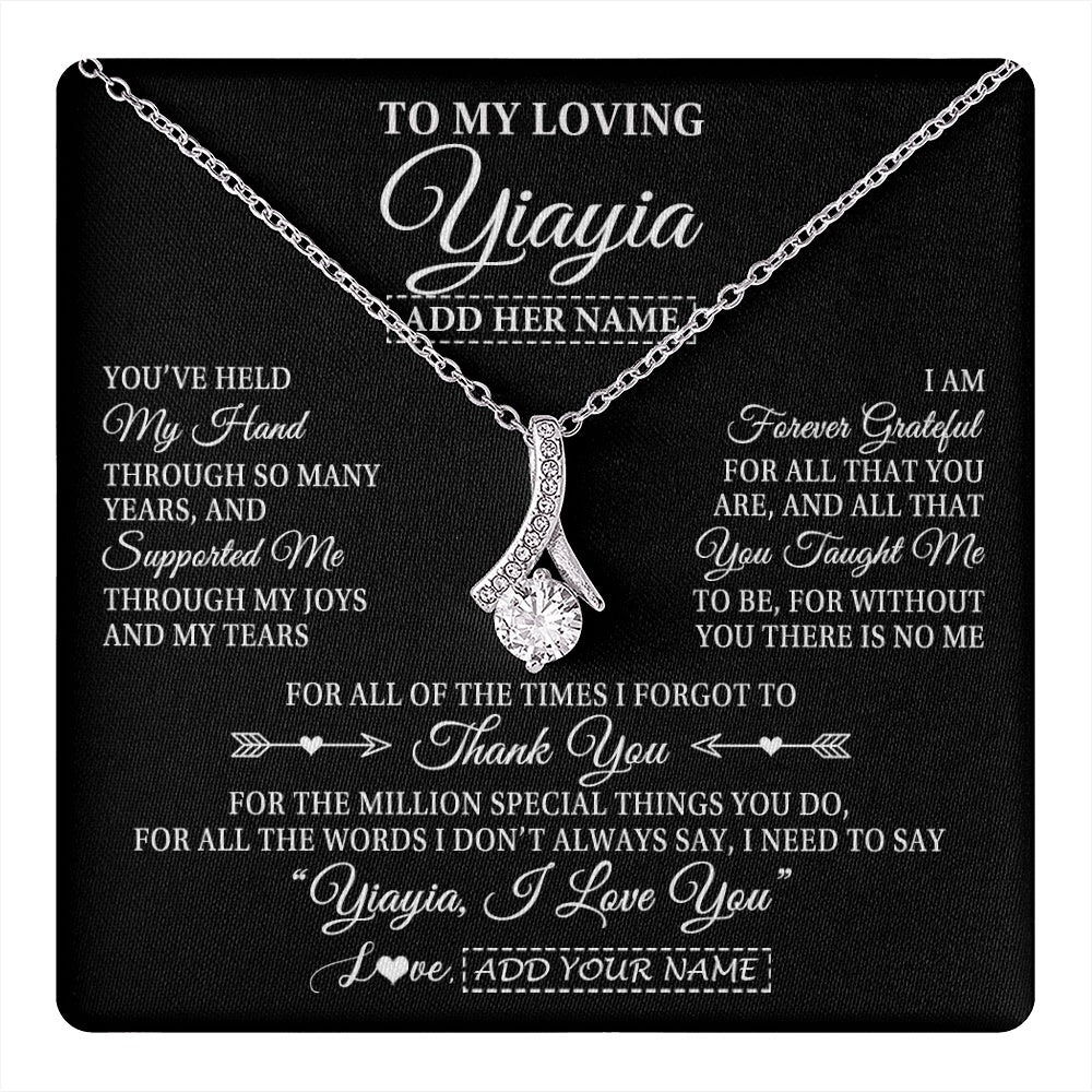 Alluring Beauty Necklace 14K White Gold Finish | 1 | Personalized To My Loving Yiayia Necklace From Granddaughter You've Help My Hand Yiayia Gift From Grandson Yiayia Birthday Mothers Day Gift Box Message Card | https://teecentury.