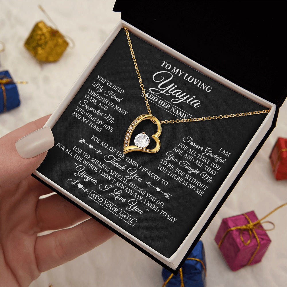Forever Love Necklace 18K Yellow Gold Finish | 2 | Personalized To My Loving Yiayia Necklace From Granddaughter You've Help My Hand Yiayia Gift From Grandson Yiayia Birthday Mothers Day Gift Box Message Card | https://teecentury.