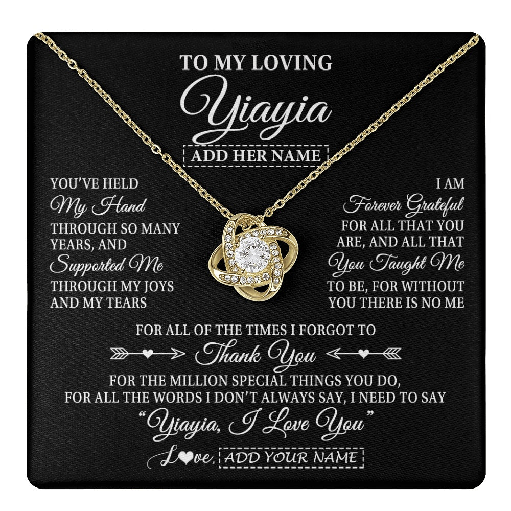 Love Knot Necklace 18K Yellow Gold Finish | 1 | Personalized To My Loving Yiayia Necklace From Granddaughter You've Help My Hand Yiayia Gift From Grandson Yiayia Birthday Mothers Day Gift Box Message Card | https://teecentury.