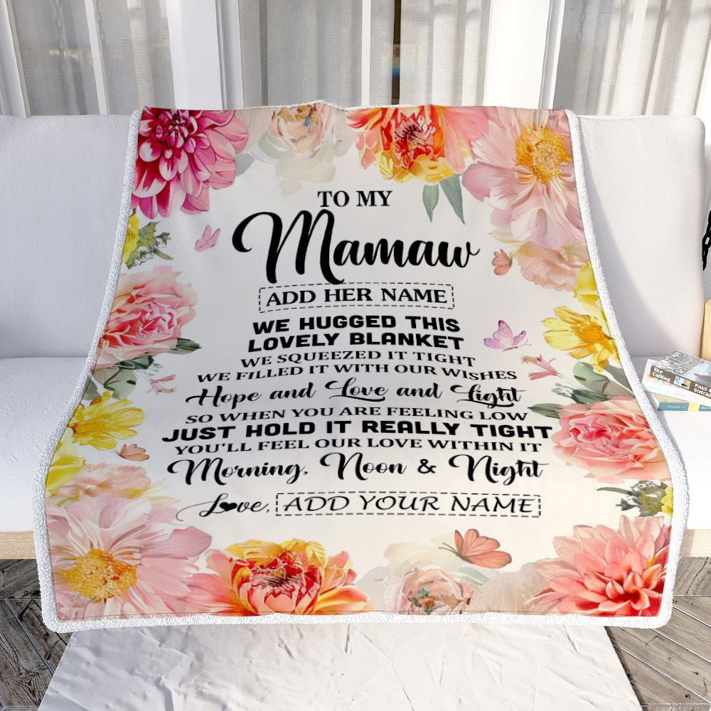 Personalized To My Mamaw Blanket From Grandkids Grandson Floral We Hugged This Lovely Mamaw Birthday Gifts Mothers Day Christmas Customized Fleece Blanket | teecentury