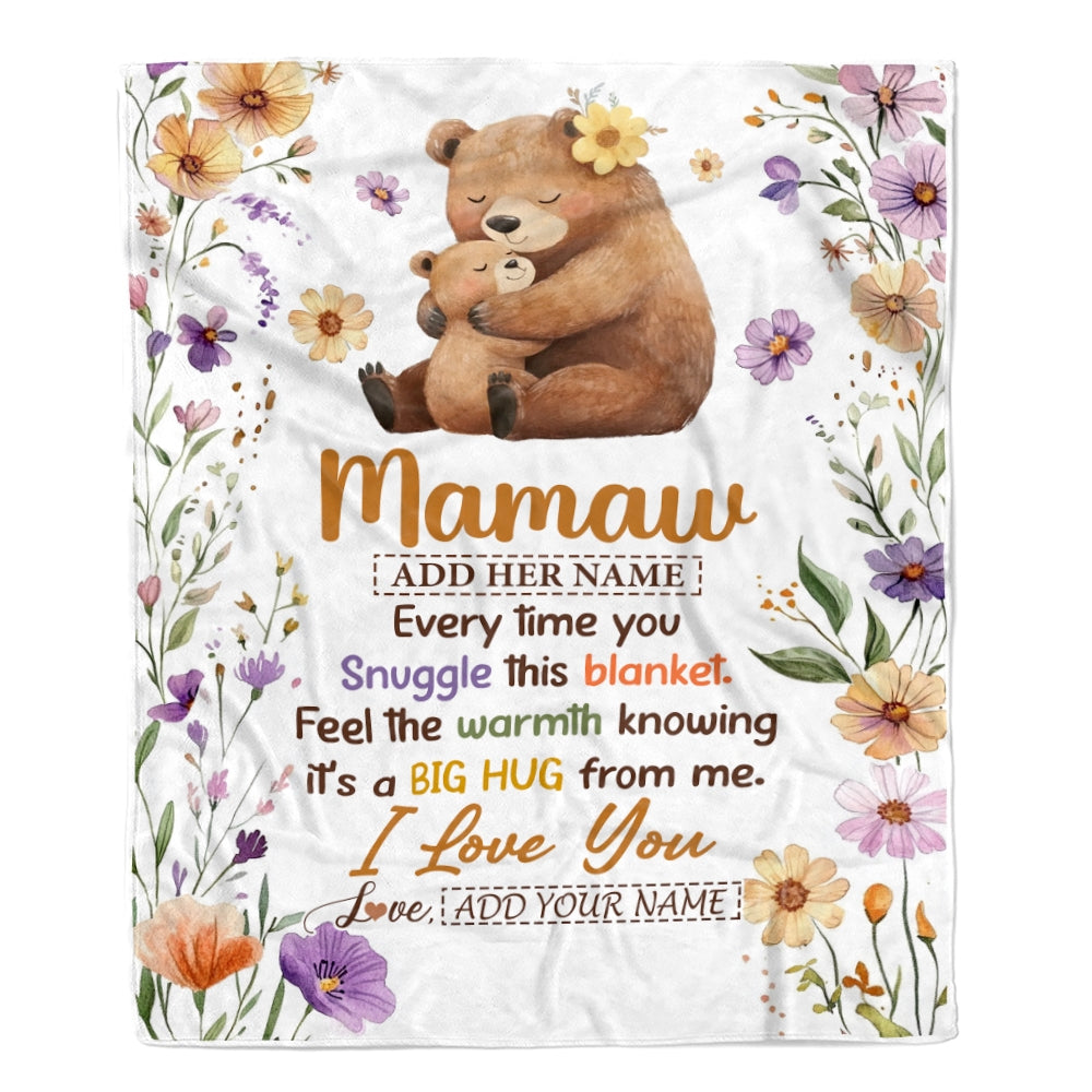 Personalized To My Mamaw Gifts From Granddaughter Grandson Blanket Bear Big Hug Birthday Present Gift Idea For Mamaw Mothers Day Christmas Fleece Blanket Shirt & Hoodie | teecentury