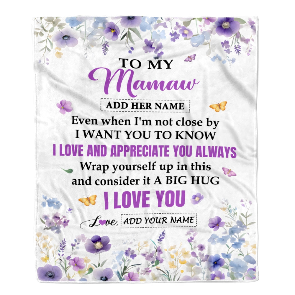 Personalized To My Mamaw Gifts From Granddaughter Grandson Blanket I Love You Purple Floral Birthday Gift Idea For Mamaw Gifts Christmas Custom Fleece Blanket | teecentury