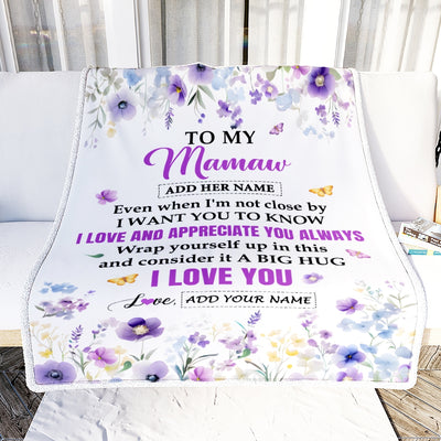 Personalized To My Mamaw Gifts From Granddaughter Grandson Blanket I Love You Purple Floral Birthday Gift Idea For Mamaw Gifts Christmas Custom Fleece Blanket | teecentury