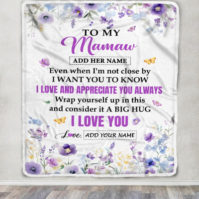 Personalized To My Mamaw Gifts From Granddaughter Grandson Blanket I Love You Purple Floral Birthday Gift Idea For Mamaw Gifts Christmas Custom Fleece Blanket | teecentury