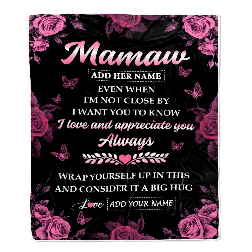 Personalized To My Mamaw Gifts From Granddaughter Grandson Blanket Rose Floral It A Big Hug Birthday Gift Idea For Mamaw Gifts Christmas Custom Fleece Blanket | teecentury