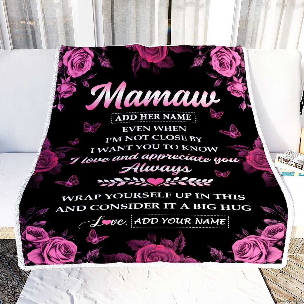 Personalized To My Mamaw Gifts From Granddaughter Grandson Blanket Rose Floral It A Big Hug Birthday Gift Idea For Mamaw Gifts Christmas Custom Fleece Blanket | teecentury