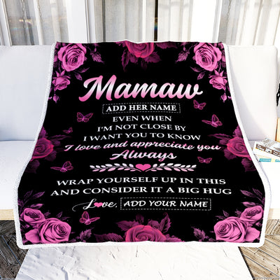 Personalized To My Mamaw Gifts From Granddaughter Grandson Blanket Rose Floral It A Big Hug Birthday Gift Idea For Mamaw Gifts Christmas Custom Fleece Blanket | teecentury