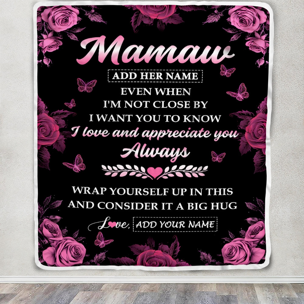 Personalized To My Mamaw Gifts From Granddaughter Grandson Blanket Rose Floral It A Big Hug Birthday Gift Idea For Mamaw Gifts Christmas Custom Fleece Blanket | teecentury