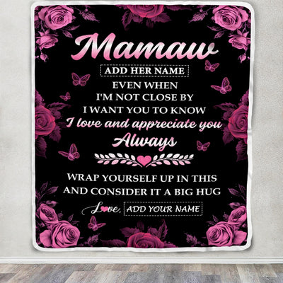 Personalized To My Mamaw Gifts From Granddaughter Grandson Blanket Rose Floral It A Big Hug Birthday Gift Idea For Mamaw Gifts Christmas Custom Fleece Blanket | teecentury